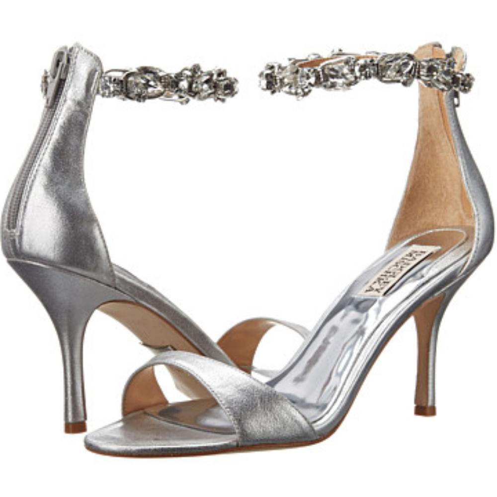 NWT Badgley Mischka Clark Silver Jeweled Sandal